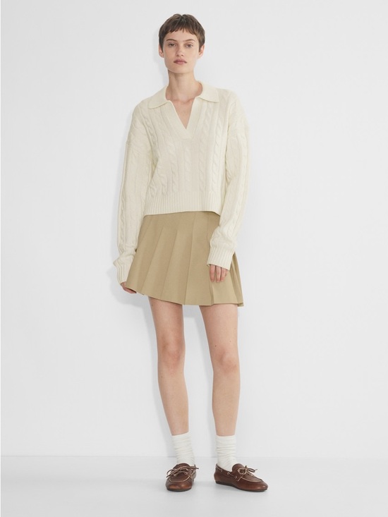 Sunday Best Sweaters - Aritzia Sunday Best Lottie Collared Cable-Knit V-Neck Sweater in Whisper White